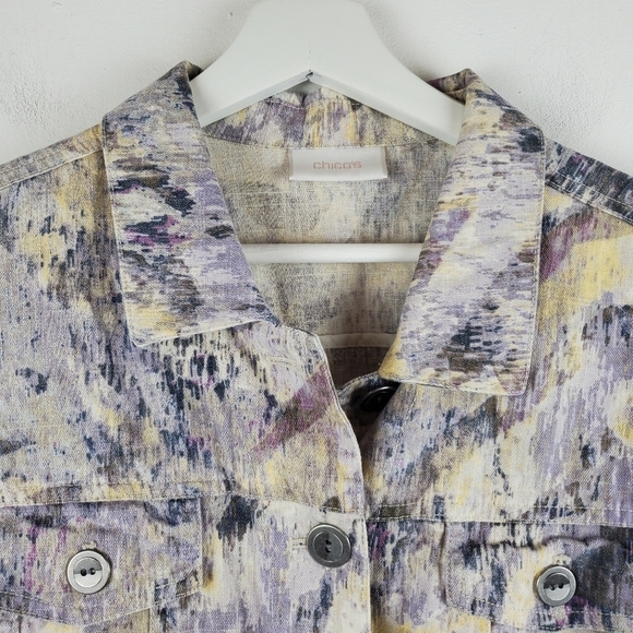 Chico's Jacket large Purple Pastel Spring Button Up 3/4 sleeves Lightweight - Picture 8 of 16